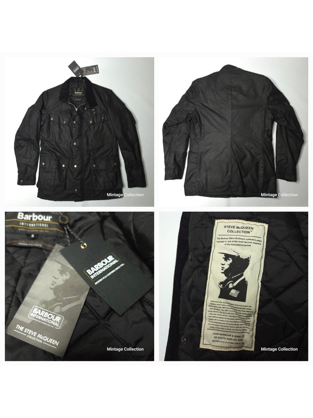 NEW Barbour International Steve McQueen Men's Black Waxed Cotton Duke Jacket S